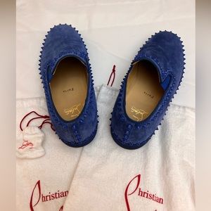 Authentic Christian Louboutin Rockstud accented suede slip-on loafers